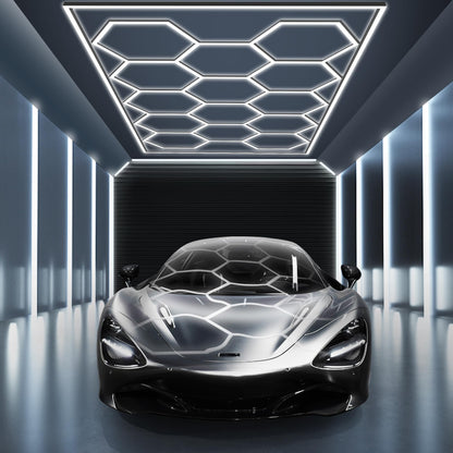 MODERN Hexagon Garage Light: Higher Brightness 720W 86400 Lumens Hexagon Led Garage Light with Rectangle Border 6500K for Garage, Basement, Warehouse, Auto Beauty Shop, Car Detailing Shop etc.