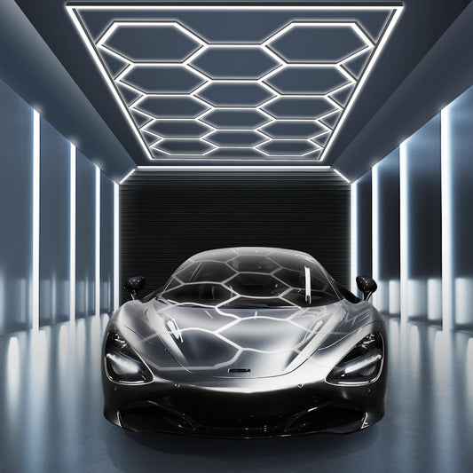 MODERN Hexagon Garage Light: Higher Brightness 720W 86400 Lumens Hexagon Led Garage Light with Rectangle Border 6500K for Garage, Basement, Warehouse, Auto Beauty Shop, Car Detailing Shop etc.