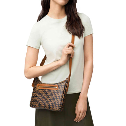 Fossil Women's Cecilia Faux Leather Small Crossbody Purse Handbag, Black/Brown Chain Print (Model: ZB1890914)