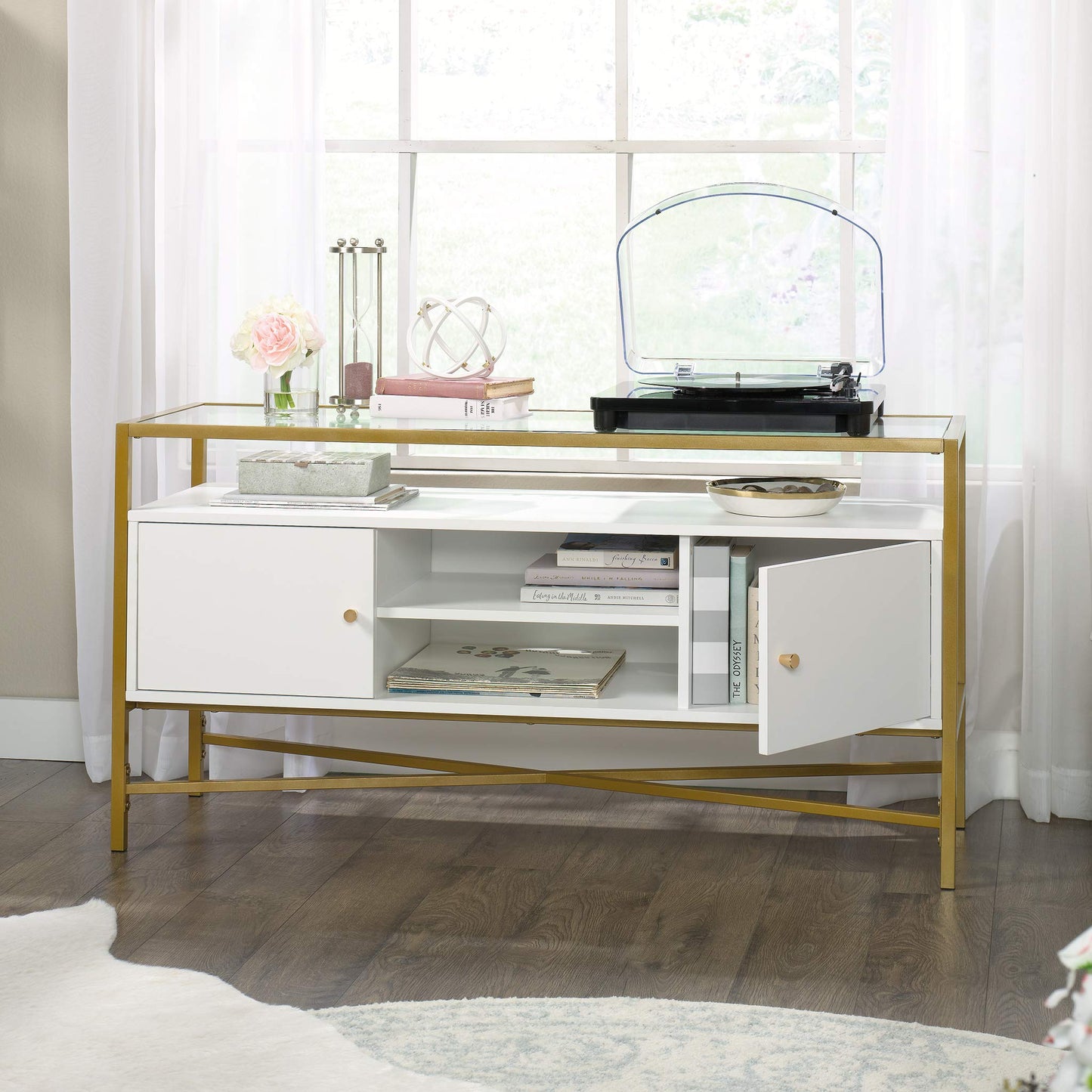 Sauder Harper Heights TV Credenza, L: 48.82" x W: 15.55" x H: 25.0", White Finish