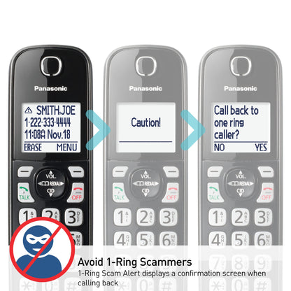 Panasonic Cordless Phone with Answering Machine, Call Block, Bilingual Caller ID, High-Contrast Display, 2 Handsets - Metallic Black