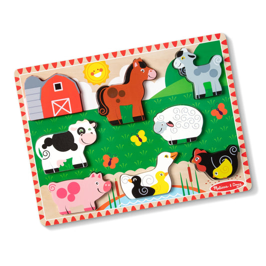 Melissa & Doug Farm Wooden Chunky Puzzle (8 pcs) - Farm Animal Toys For Kids, Wooden Puzzles For Toddlers Ages 2+ - FSC-Certified Materials