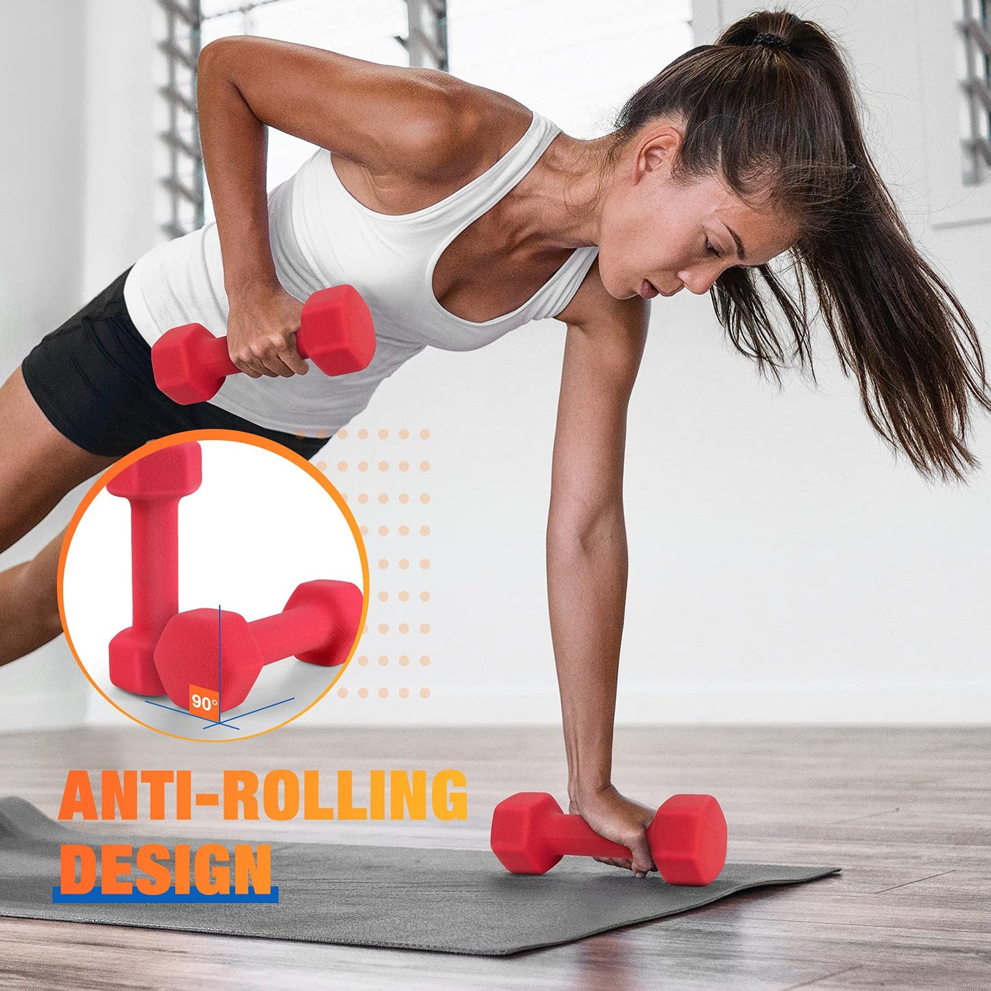 Portzon Weights Dumbbells Set of 2 5 LB, Anti-Slip, Anti-roll, Hex Shape