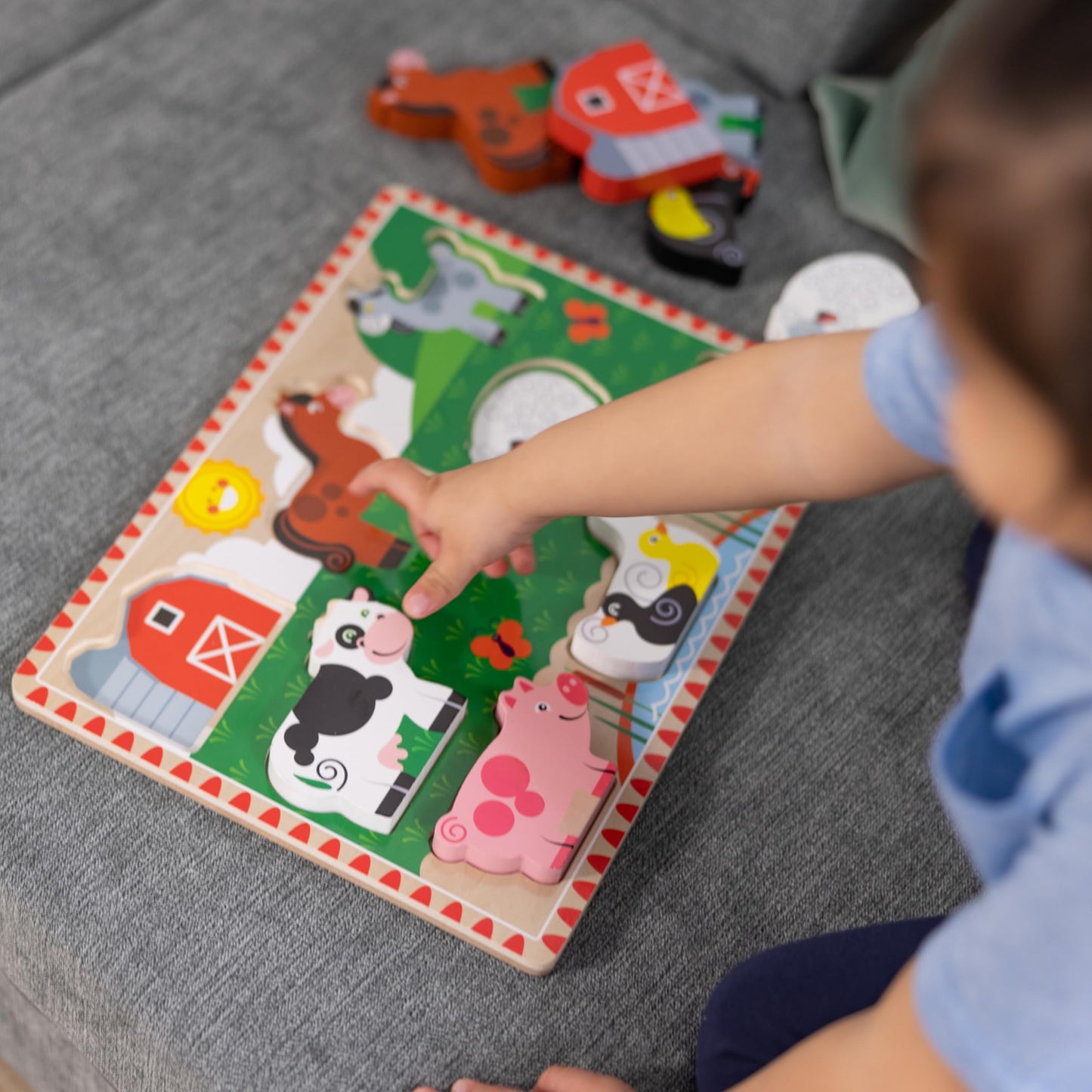 Melissa & Doug Farm Wooden Chunky Puzzle (8 pcs) - Farm Animal Toys For Kids, Wooden Puzzles For Toddlers Ages 2+ - FSC-Certified Materials