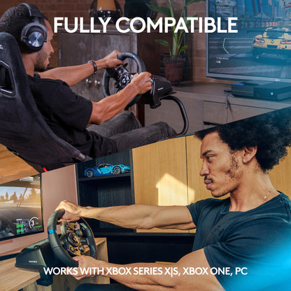 Logitech G923 Racing Wheel and Pedals for Xbox Series X|S, Xbox One and PC featuring TRUEFORCE up to 1000 Hz Force Feedback, Responsive Pedal, Dual Clutch Launch Control, and Genuine Leather Wheel Cover