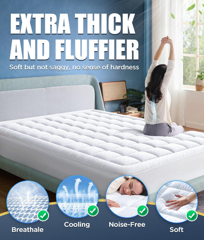 Novted Memory Foam Mattress Pad Full for Pressure Relief, Strong-Support & Ultra-Cozy Mattress Topper, Breathable Soft Microfiber Protector, Noiseless Bed Cover Vinyl Free, 8-21'' Deep Pocket