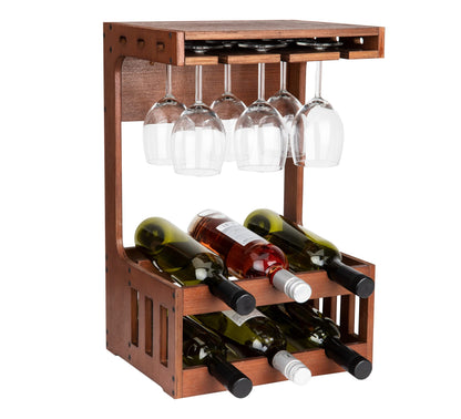 Mind Reader Wine and Wine Glass Rack, Wine Glass Holder, Countertop Bar Organizer, Wood, 13" L x 10.25" W x 20" H, Brown