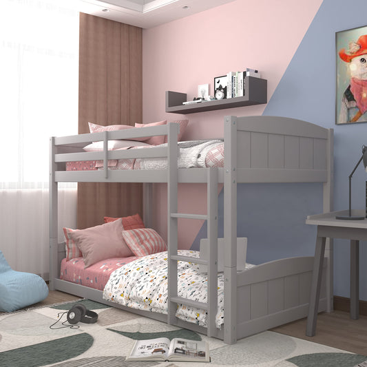 Hillsdale Alexis Contemporary Wood Arch Twin Over Twin Floor Bunk Bed with Slats, Gray