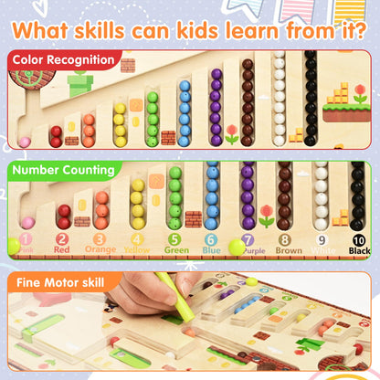 Qudamah Magnetic Color and Number Maze,Montessori Board Toys for Kids Age 3+ Preschooler Educational Counting Matching Wooden Board Motor Skills Learning Toys Boys Girls