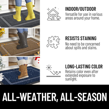 OLANLY Front Door Mat Indoor Outdoor Entrance, Waterproof All-Season, All-Weather Doormat, Durable Natural Rubber, Fade Resistant, Low Profile, Easy Clean Patio Porch Entryway Mat, 29.5x17, Black