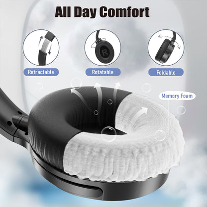 Active Noise Cancelling Headphones, 100H Playtime Wireless Headphones Over Ear with Mic, Headphones Wireless Bluetooth with Hi-Fi Audio Deep Bass,3.5MM Cable, Soft-Earpads,Fast Charging-Black