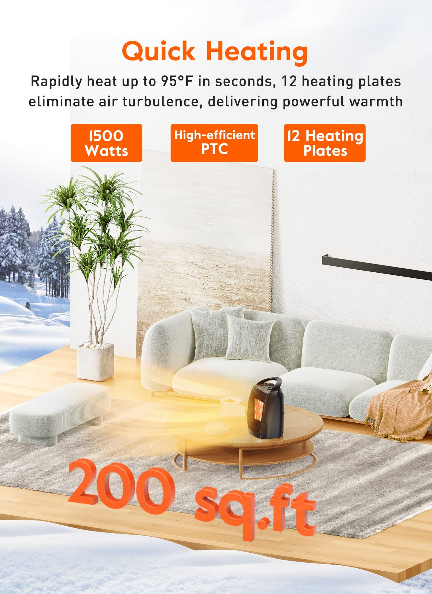 GiveBest Portable Electric Space Heater, 1500W/750W Ceramic Heater with Thermostat, Heat Up 200 Square Feet in Minutes, Safe and Quiet for Office Room Desk Indoor Use