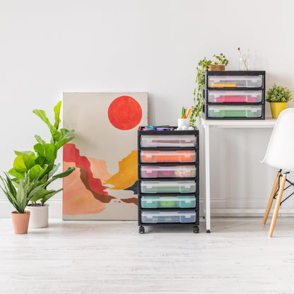 IRIS USA 6 Drawers Scrapbook Organizer Top Plastic Storage Cart with casters, Black