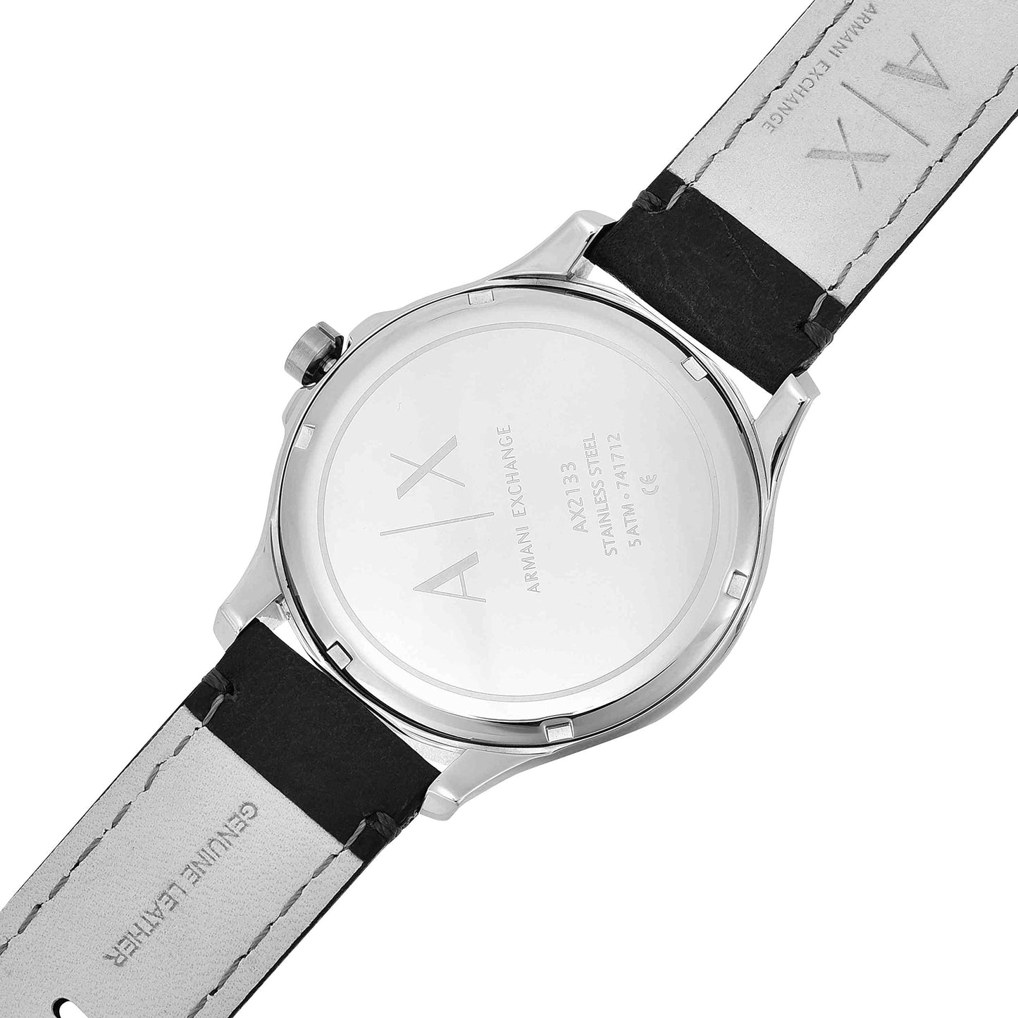 A|X ARMANI EXCHANGE Men's Leather Strap Watch, Color: Black/Silver (Model: AX2101)