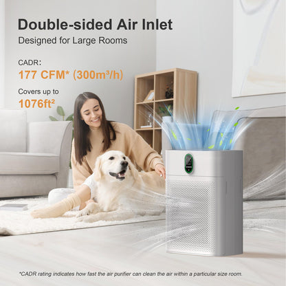 MORENTO Smart Air Purifier for home Large Rooms up to 1076 ft², Wi-Fi and Alexa compatible, PM2.5 Air Quality Display, Auto Mode, Quiet Mode 24dB, HEPA Filter Removes Dust, Pollen, Smoke (White)