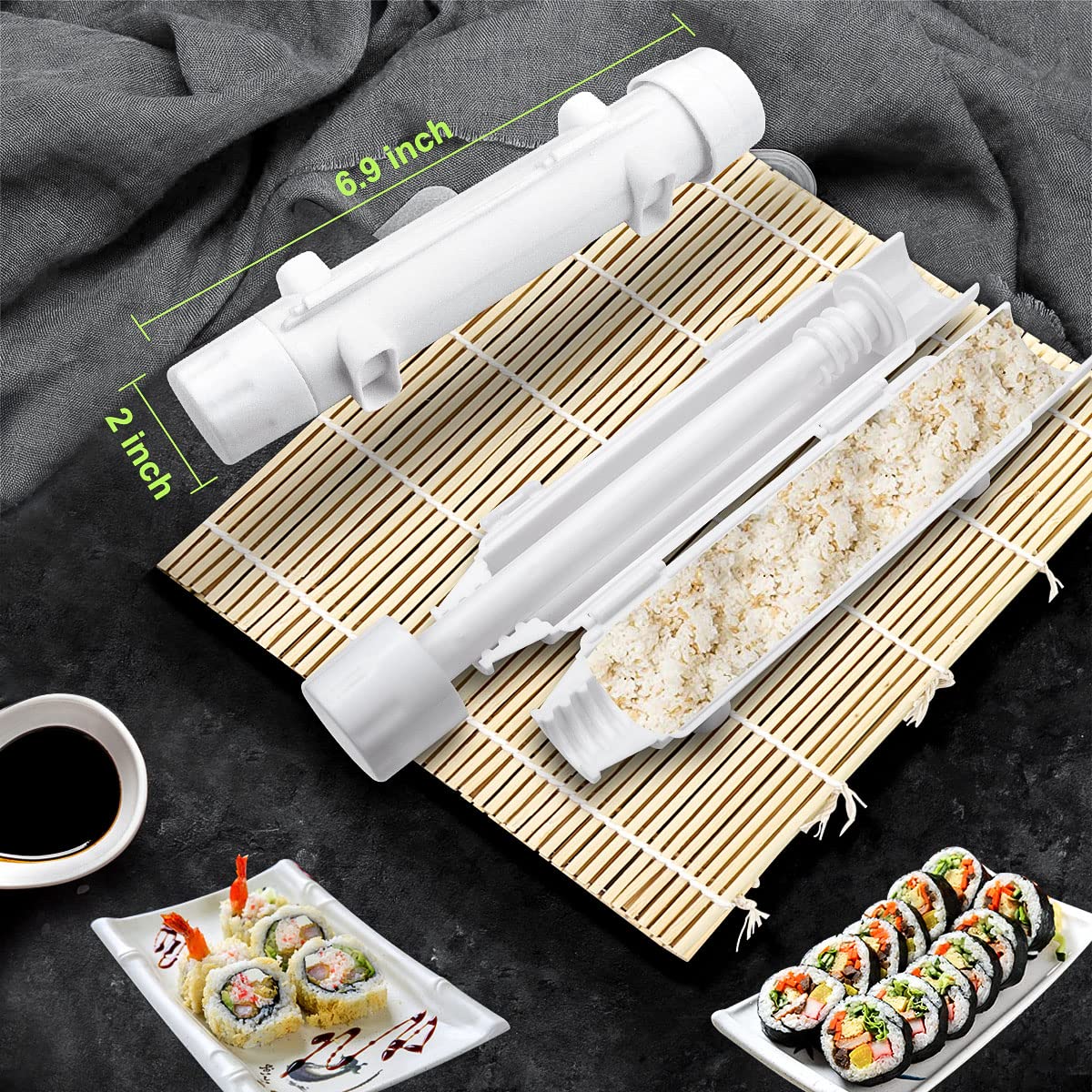 29 PCS Sushi Making Kit,DIY All In One Sushi Bazooka Maker with Bamboo Sushi Mat,Bamboo Chopsticks,Spreader, Sushi Knife,Cotton Bag,Sauce Dishes,Perfect for Beginners and Professionals