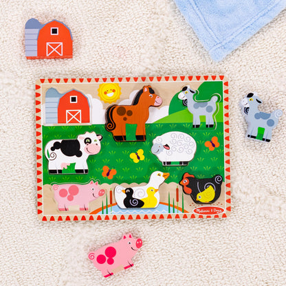 Melissa & Doug Farm Wooden Chunky Puzzle (8 pcs) - Farm Animal Toys For Kids, Wooden Puzzles For Toddlers Ages 2+ - FSC-Certified Materials