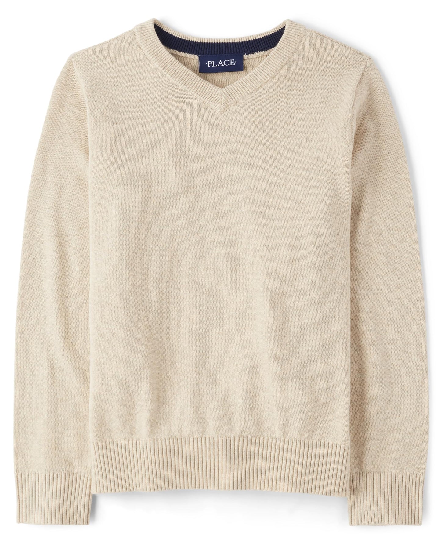 The Children's Place Boys' Long Sleeve Sweater, Camel V-Neck, Medium