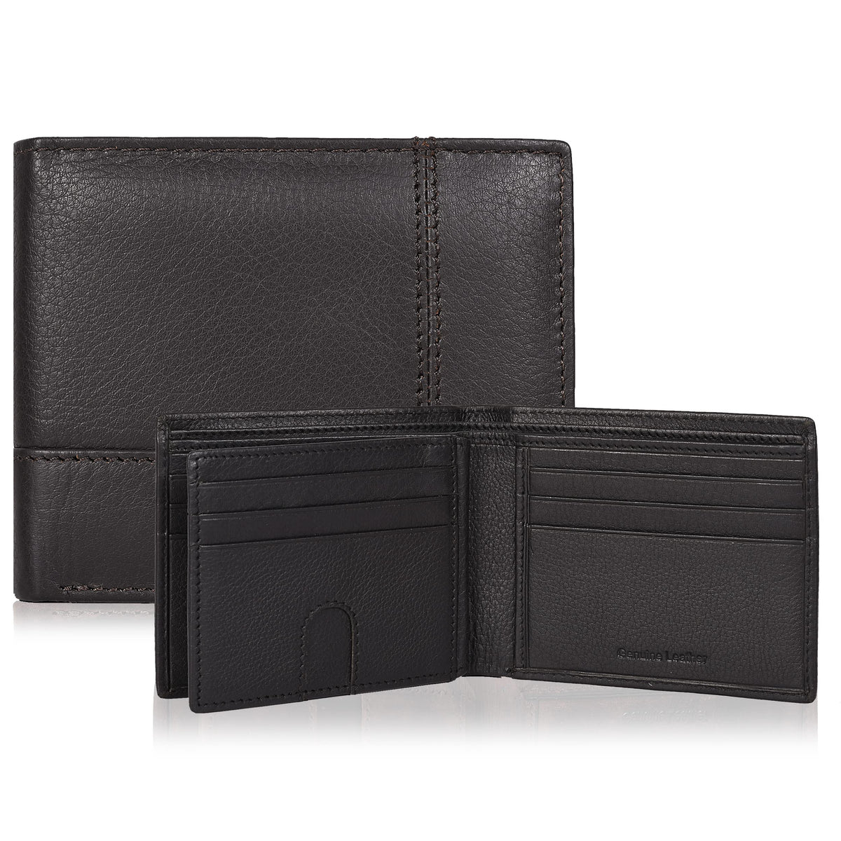 Traversible Real Leather Bifold Wallet for Men, Ultra Slim Minimalist Front Pocket with RFID Blocking 9 Credit Card Storage Holder, 1 ID Window, Slim & Stylish Billfolds Wallet