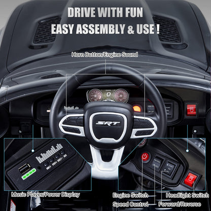 ENYOPRO 12V 7Ah Kids Electric Ride on Car, Licensed Dodge Charger SRT Hellcat, Battery Powered 4-Wheels Toy Car Electric Vehicle for Kids with Remote Control, 3 Speeds, LED Lights, Music (Black)