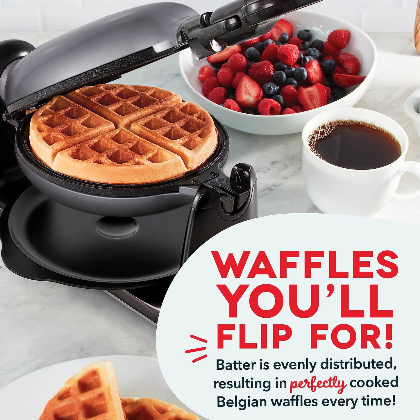 DASH Flip Belgian Waffle Maker With Non-Stick Coating for Individual 1" Thick Waffles – Black