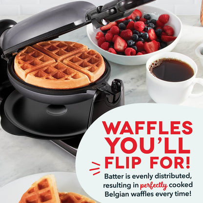 DASH Flip Belgian Waffle Maker With Non-Stick Coating for Individual 1" Thick Waffles – Black