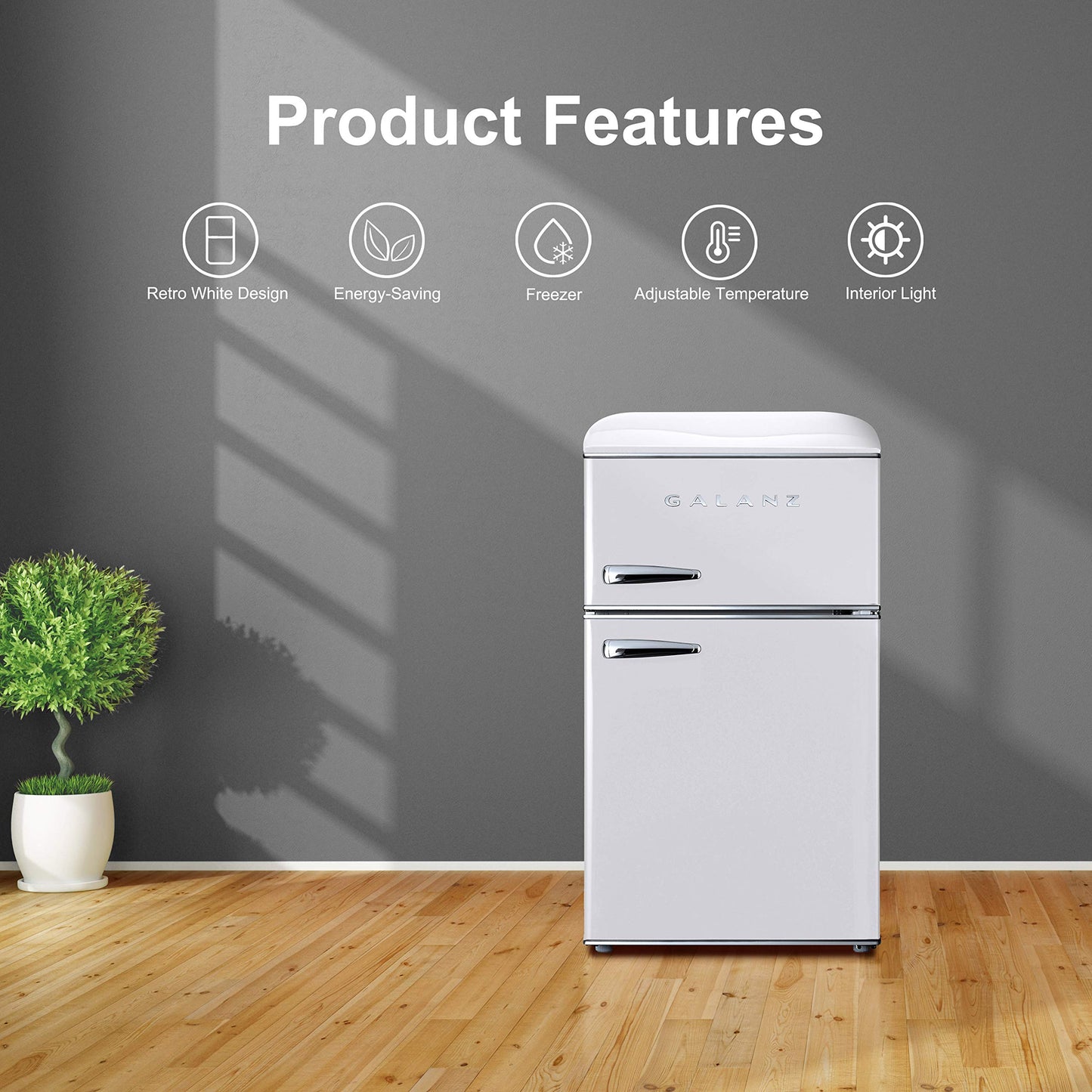 Galanz GLR31TWEER Retro Compact Refrigerator, Mini Fridge with Dual Doors, Adjustable Mechanical Thermostat with Freezer, White, 3.1 Cu FT