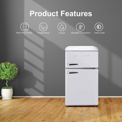 Galanz GLR31TWEER Retro Compact Refrigerator, Mini Fridge with Dual Doors, Adjustable Mechanical Thermostat with Freezer, White, 3.1 Cu FT