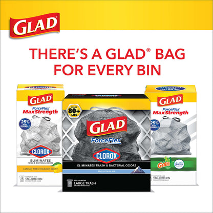 Glad Large Drawstring Trash Bags, ForceFlex with Clorox, 30 Gallon, Mountain Air, 50 Count