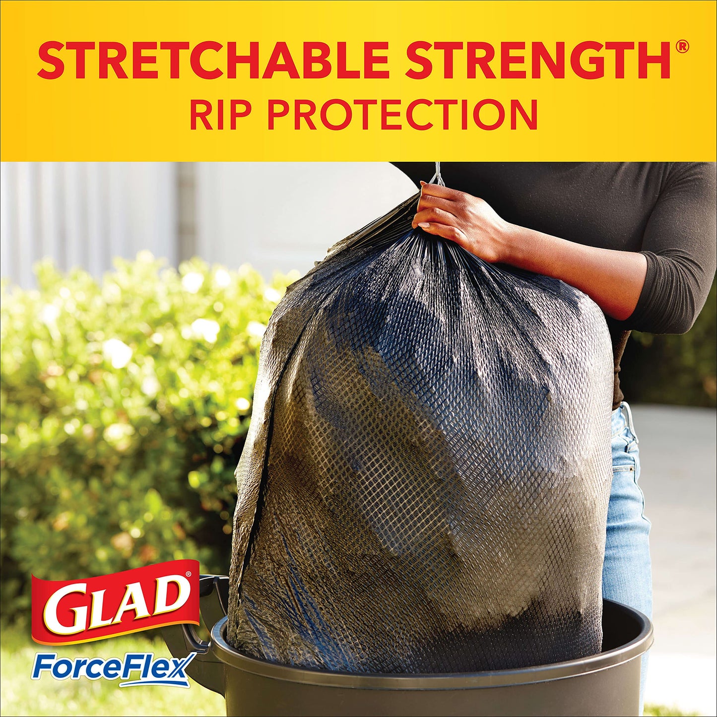Glad Large Drawstring Trash Bags, ForceFlex with Clorox, 30 Gallon, Mountain Air, 50 Count