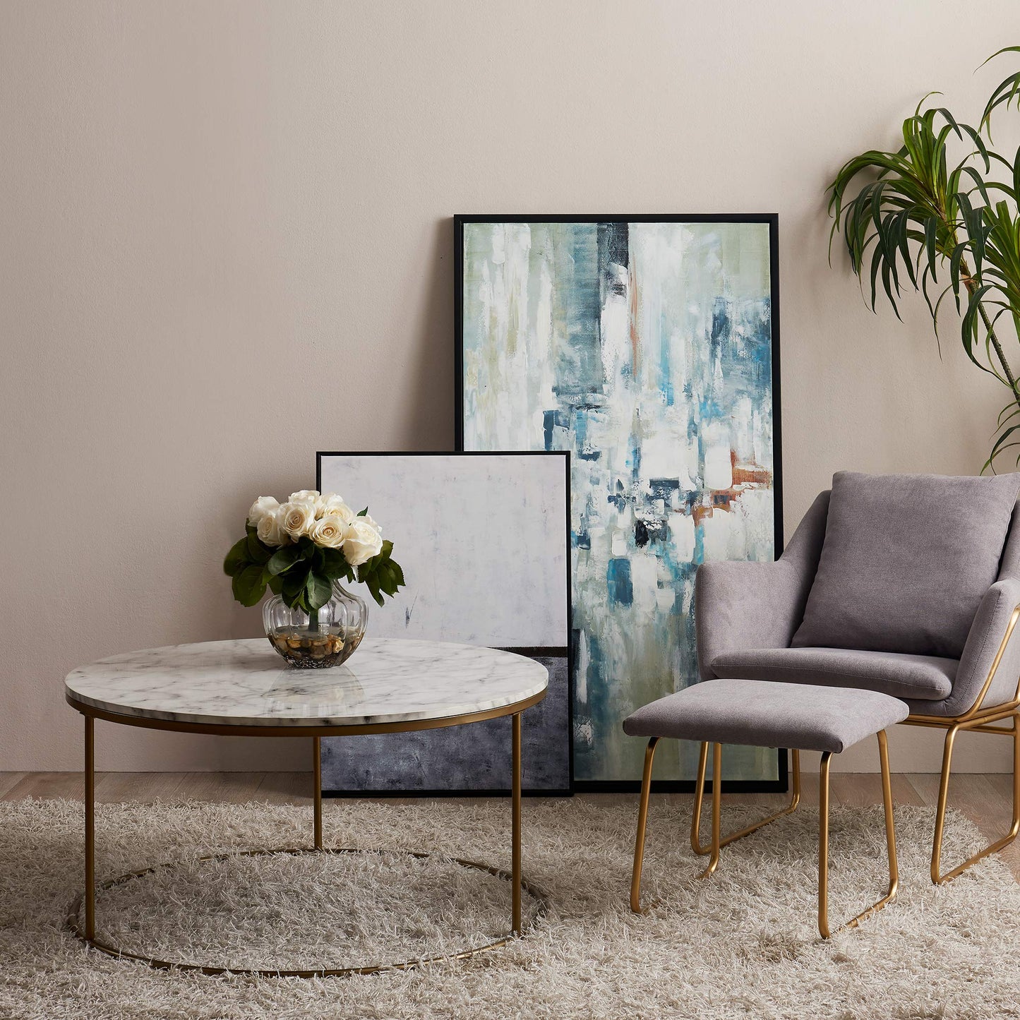 Versanora Marmo Round Circle Shape Coffee Side End Table with Faux Marble Top, 18 inch Height, Marble