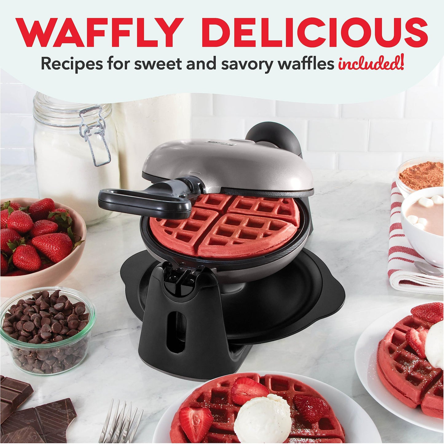 DASH Flip Belgian Waffle Maker With Non-Stick Coating for Individual 1" Thick Waffles – Black