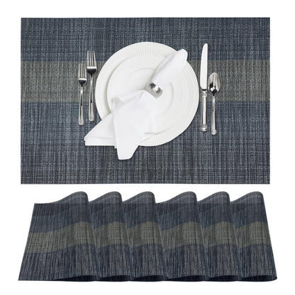 Canglifull Placemats Set of 6, Vinyl Woven Placemats, Beautiful Washable and Durable Non-Slip Table Placemats, Indoor/Outdoor Placemats (Black, 6)