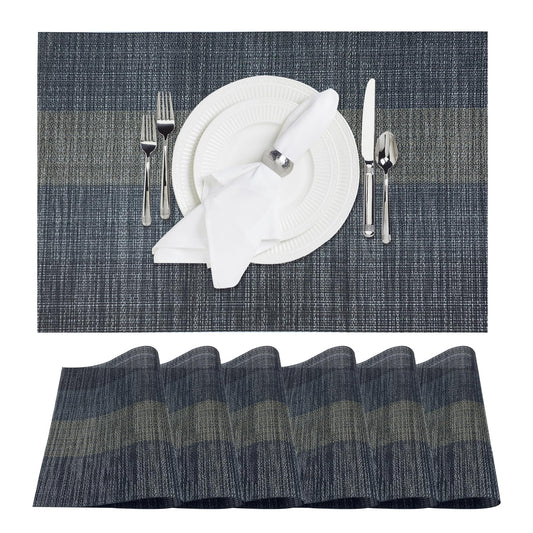 Canglifull Placemats Set of 6, Vinyl Woven Placemats, Beautiful Washable and Durable Non-Slip Table Placemats, Indoor/Outdoor Placemats (Black, 6)