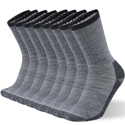 RTZAT Mens 50% Merino Wool Ankle Work Hiking Camping Cushioned Premium Thermal Thick Crew Socks, Medium, 4 Pairs, Black