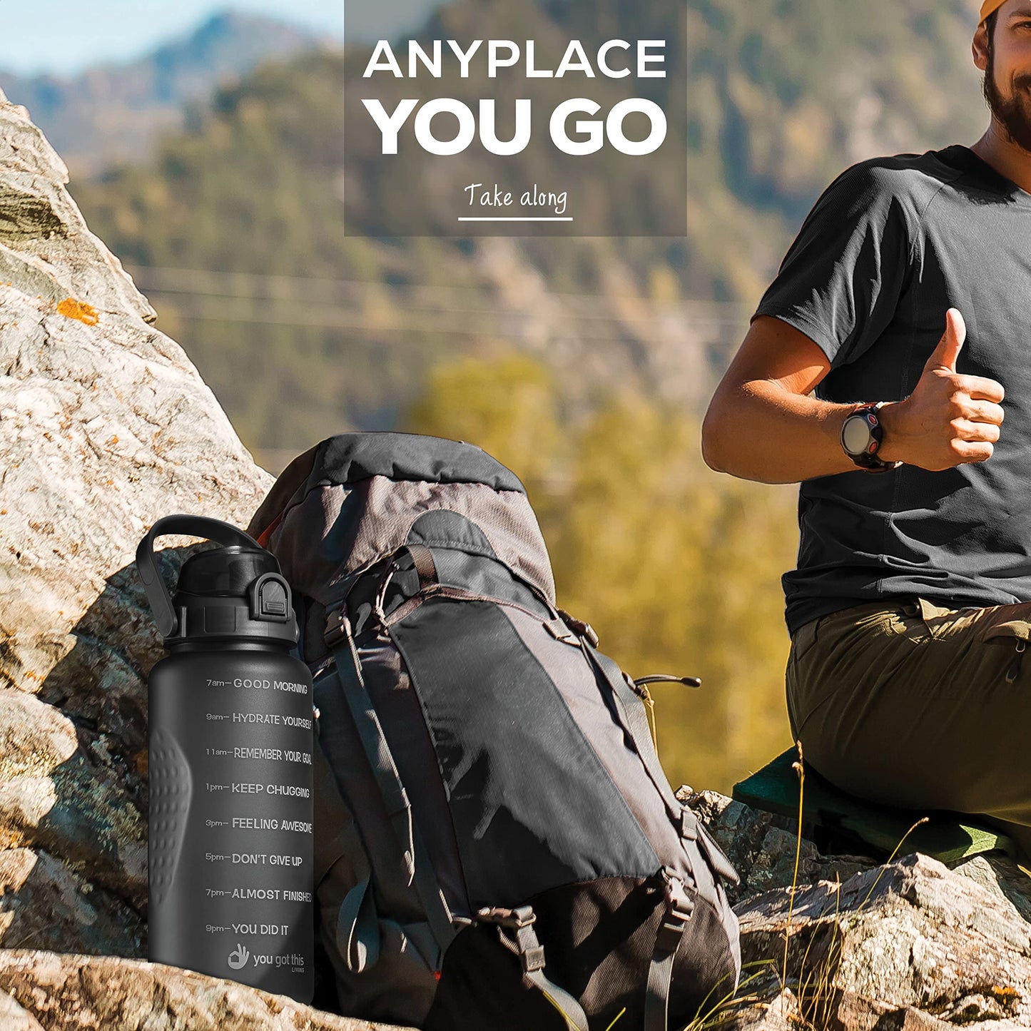 YOU GOT THIS LIVING Motivational Water Bottle with Straw & Handle, Half Gallon Water Bottle 64 oz/2.2L, Gym Water Bottle, Achieve All-Day Hydration SpillProof,BPA FREE