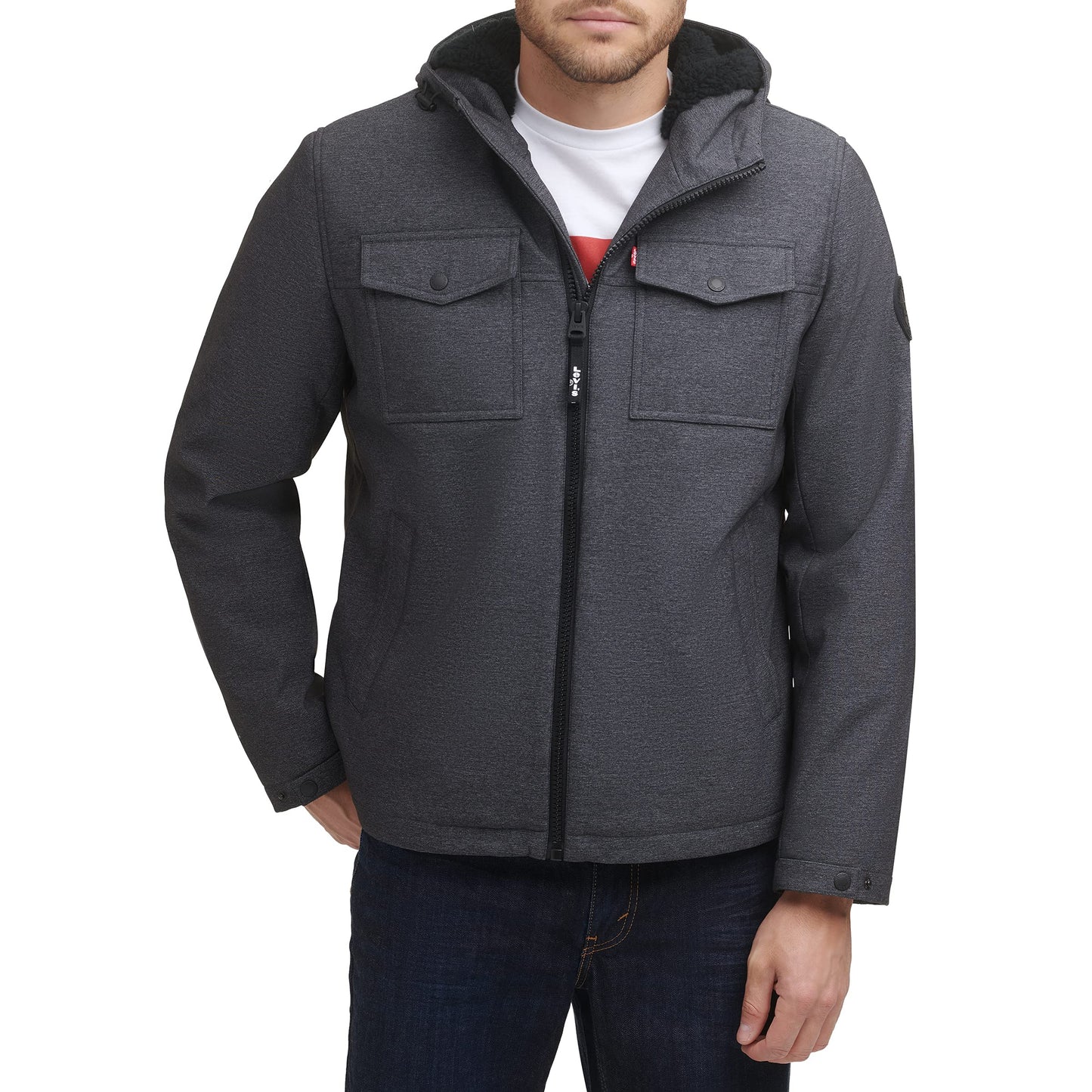 Levi's Men's Soft Shell Hooded Storm Coat (Regular & Big & Tall Sizes), Graphite Heather Sherpa, S