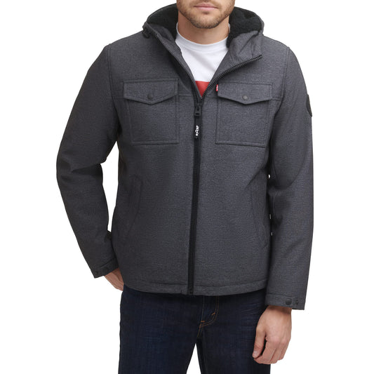 Levi's Men's Soft Shell Hooded Storm Coat (Regular & Big & Tall Sizes), Graphite Heather Sherpa, S
