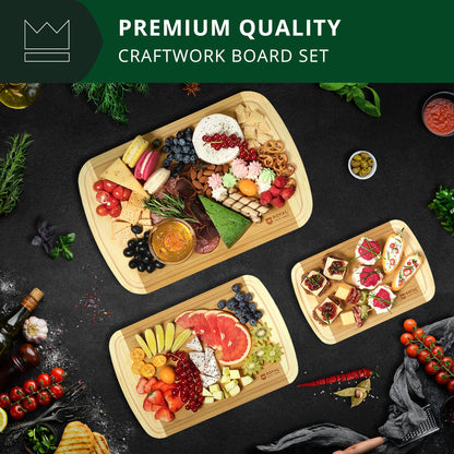 ROYAL CRAFT WOOD Luxury Cutting Boards for Kitchen - Reversible Wood Cutting Board Set, Thick Chopping Board - Wooden Cutting Board Set Bamboo Cutting Board for Meat, (Set of 3)