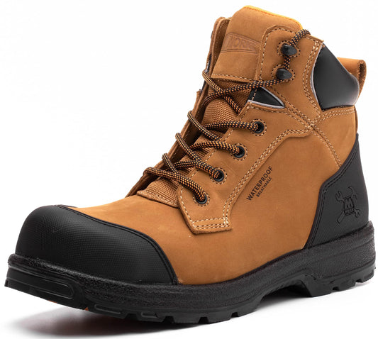 MWORK 6" Safety Work Boots For Men Waterproof Composite Toe Puncture Proof EH Non Slip No Metal Comfortable& Durable MW0001 Wheat Size 9