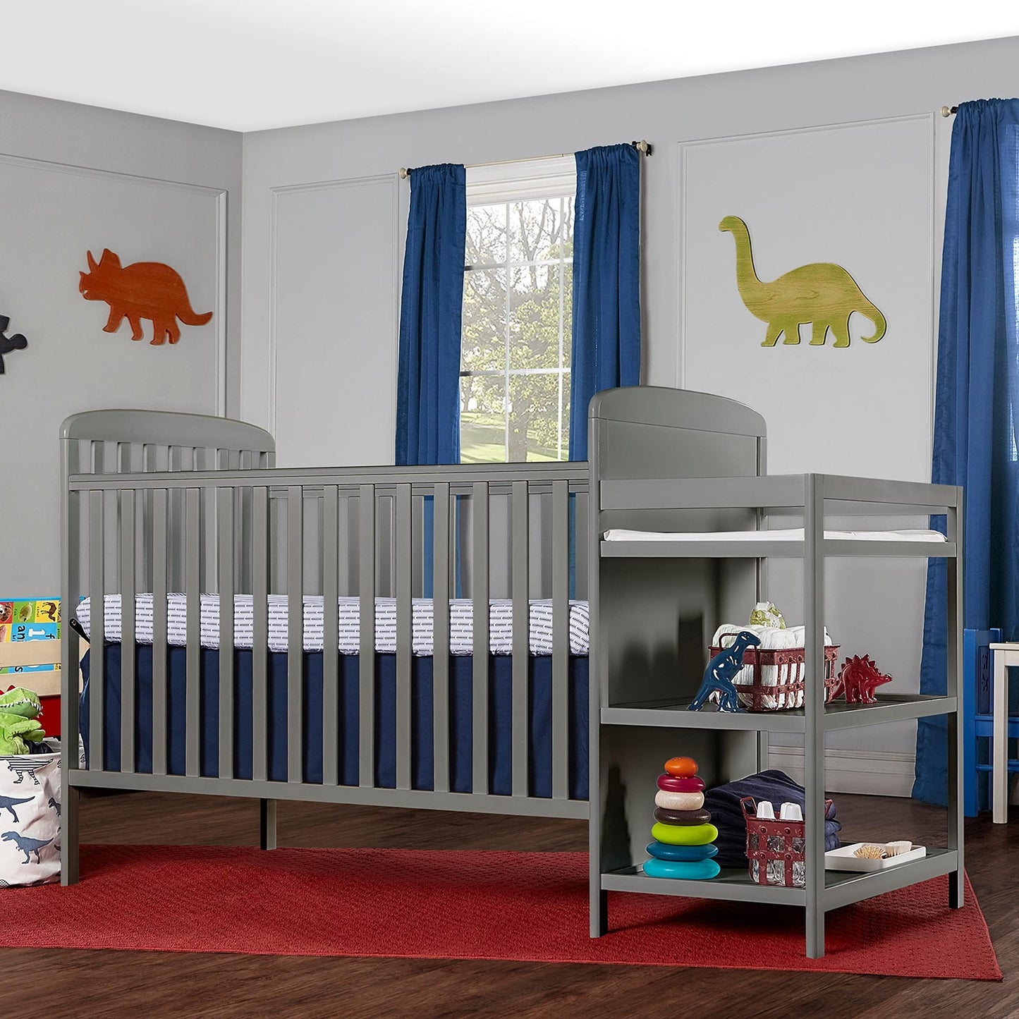 Dream On Me Anna 3-in-1 Full-Size Crib and Changing Table Combo in Steel Grey, Greenguard Gold Certified, Non-Toxic Finishes, Includes 1" Changing Pad, Wooden Nursery Furniture