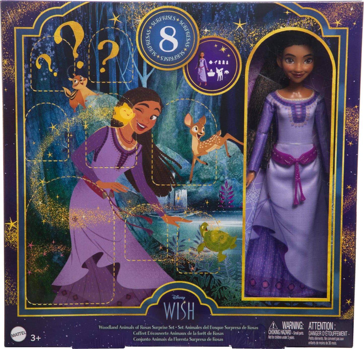 Mattel Disney Wish Doll & Accessories, Woodland Animals of Rosas Surprise Set with Asha Fashion Doll & 6 Surprises Including Animal Friends