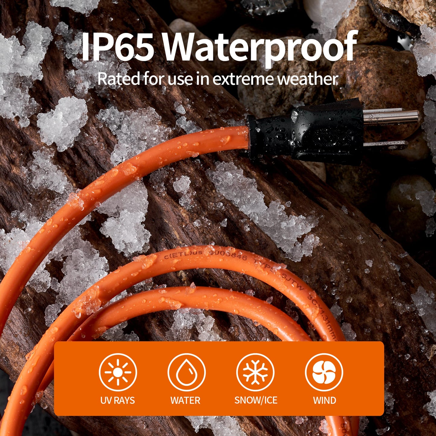 KTMC 15ft 16AWG Outdoor Extension Cord, Indoor/Outdoor 15-Foot SJTW 16/3 Gauge Extension Cable with Durable Weatherproof PVC Vinyl Jacket, 3-Prong Grounded Plug, ETL Certified 13A 1625W, Orange