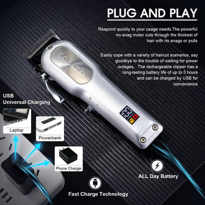 COMZIO Electric Hair Clippers for Men, Cordless High-Performance Professional Barber Hair Cutting Kit,Rechargeable Beard Trimmer, Home Haircut & Grooming Set with Large LED Display