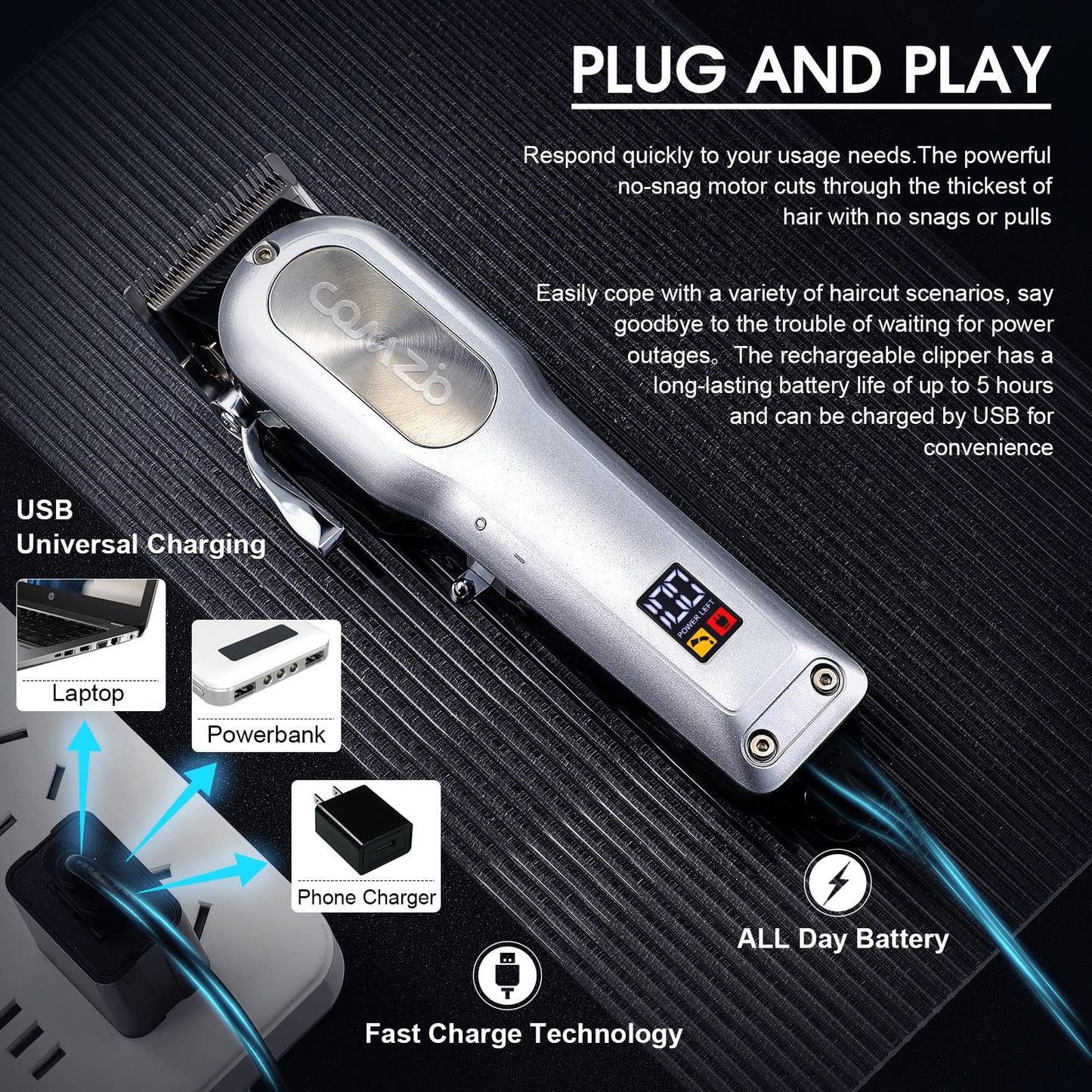 COMZIO Electric Hair Clippers for Men, Cordless High-Performance Professional Barber Hair Cutting Kit,Rechargeable Beard Trimmer, Home Haircut & Grooming Set with Large LED Display