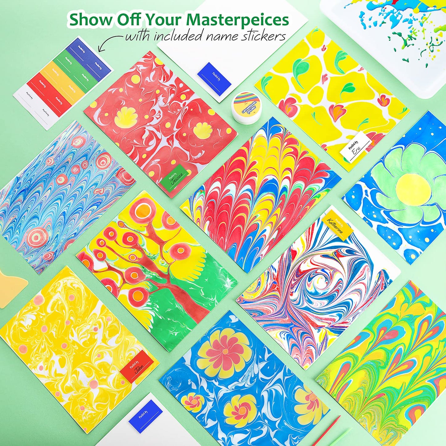 Marble Painting Kit - Kids Art, Water Marbling Paint Kit for Kids Ages 8-12 Girls & Boys, Fun Activity Water Marbling Paint Art Kit for Kids, 5 Paint Colors, Perfect Kids Gift for All Ages