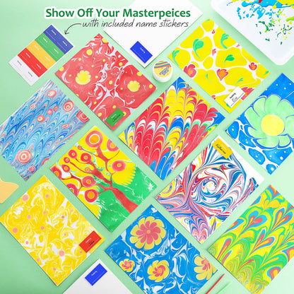 Marble Painting Kit - Kids Art, Water Marbling Paint Kit for Kids Ages 8-12 Girls & Boys, Fun Activity Water Marbling Paint Art Kit for Kids, 5 Paint Colors, Perfect Kids Gift for All Ages