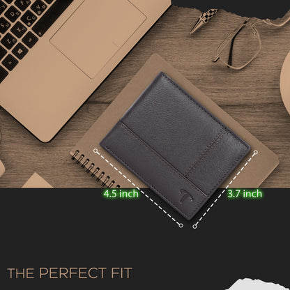 Traversible Real Leather Bifold Wallet for Men, Ultra Slim Minimalist Front Pocket with RFID Blocking 9 Credit Card Storage Holder, 1 ID Window, Slim & Stylish Billfolds Wallet
