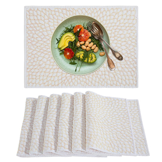 HOMBYS Quilted Placemats Set of 6-13x18 inch, Shiny Quilted Floral Rectangular Table Place Mat for Dining Table,Washable Placemats for Kitchen,Non-Slip Heat Resistant Cloth Placemats