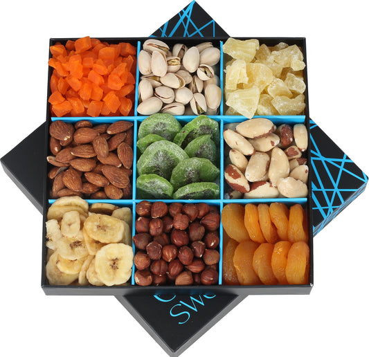 Dried Fruit and Nuts Gift Box - Gourmet Fruit and Nut Gift Basket - Healthy Food Gifts Tray for Men/Women - Birthday, Anniveraty, Easter, Sympathy, Care Package, Get Well